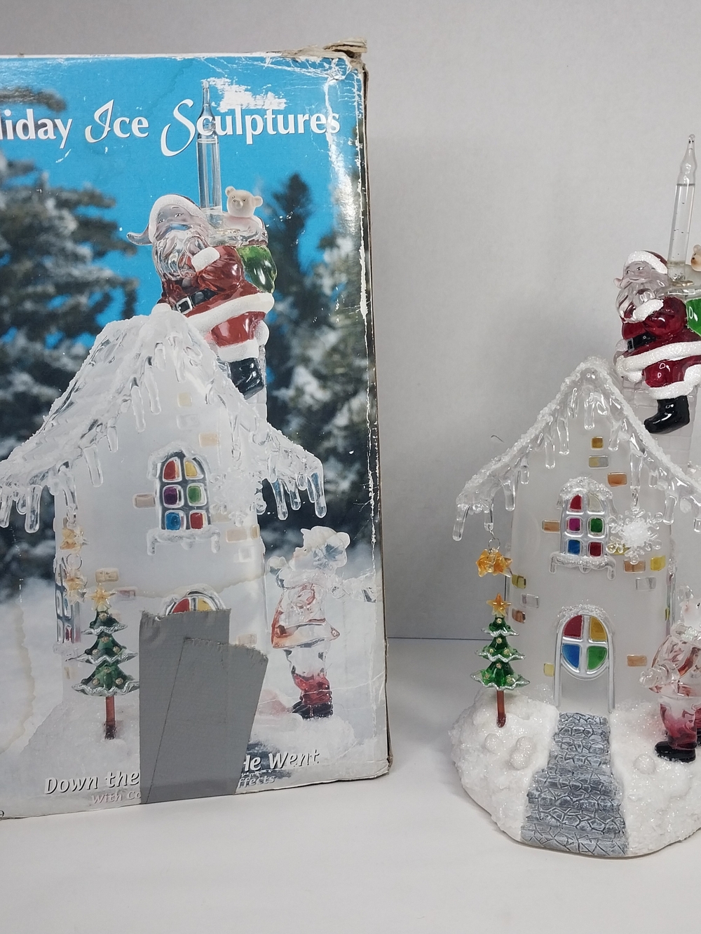 Vtg Christmas Holiday Ice Sculptures Down The Chimney He Went Color Change Light